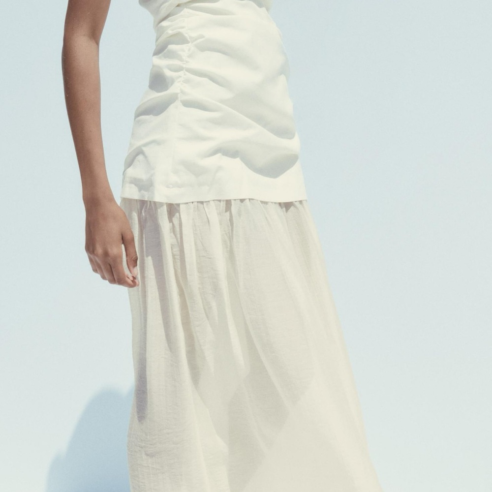 Zara Cream Ruched Strapless Gown - Picture 3 of 5